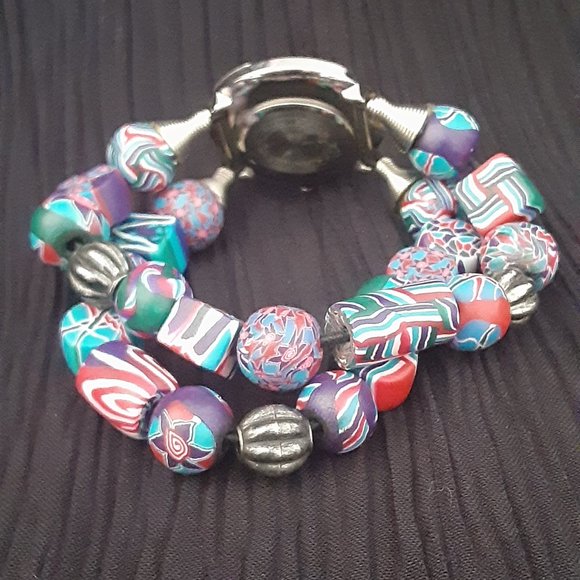 Geneva watch & boho beaded stretch  bracelet band - Picture 4 of 6